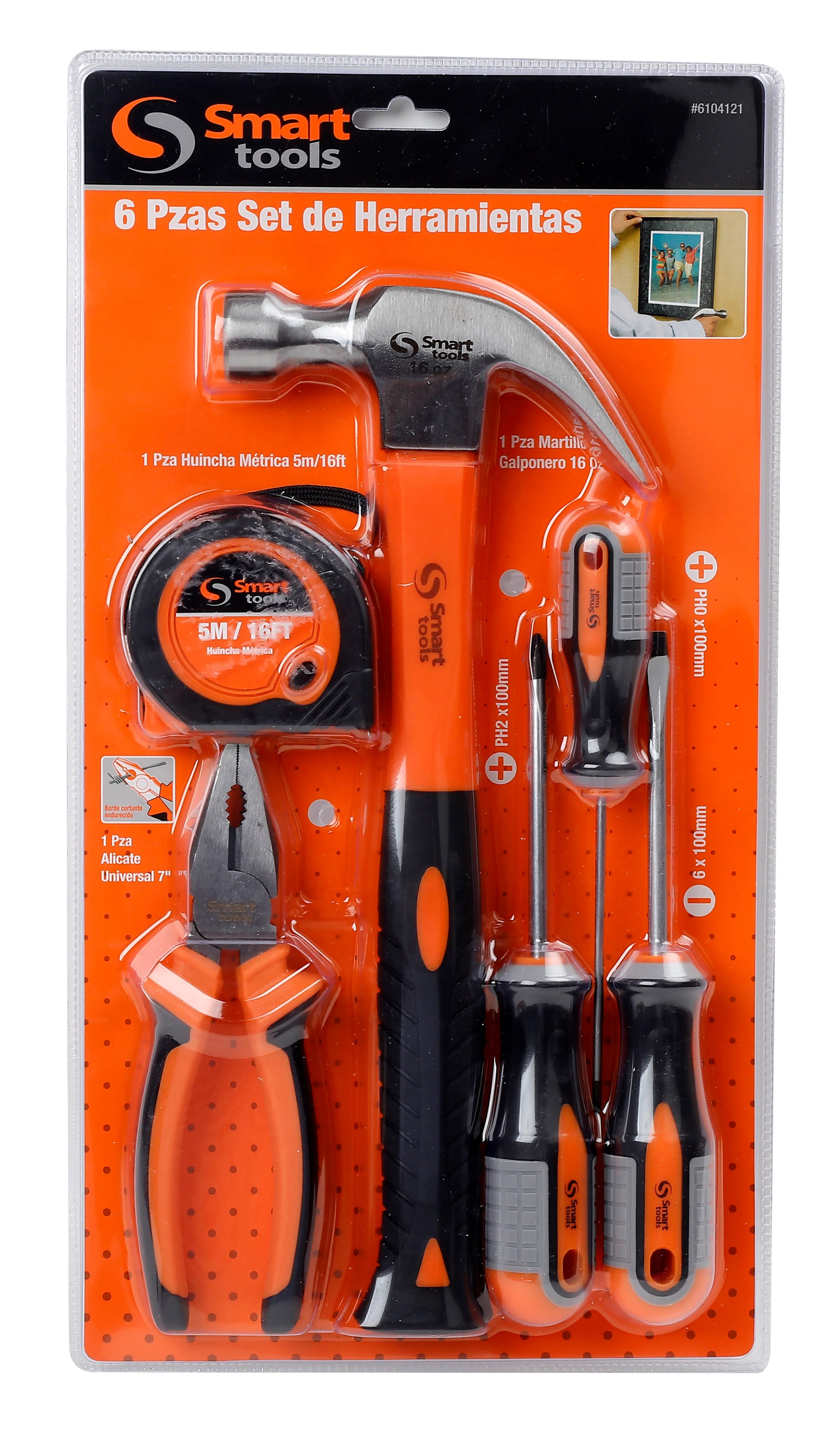 Jgo. herramientas 6 pzs. c/huincha metrica (6104121) - SMARTTOOLS