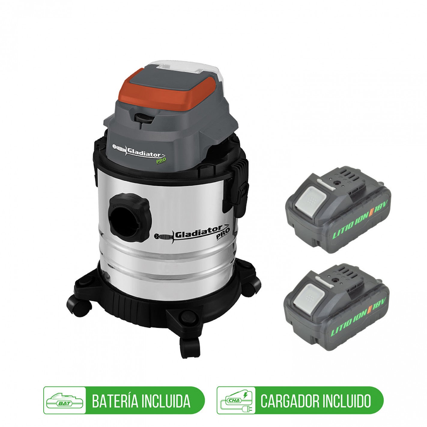 ASPIRADORA INALAMBRICA 18V 20 L 2 BAT 2AH+CARGADOR (GAI18) - GLADIATOR