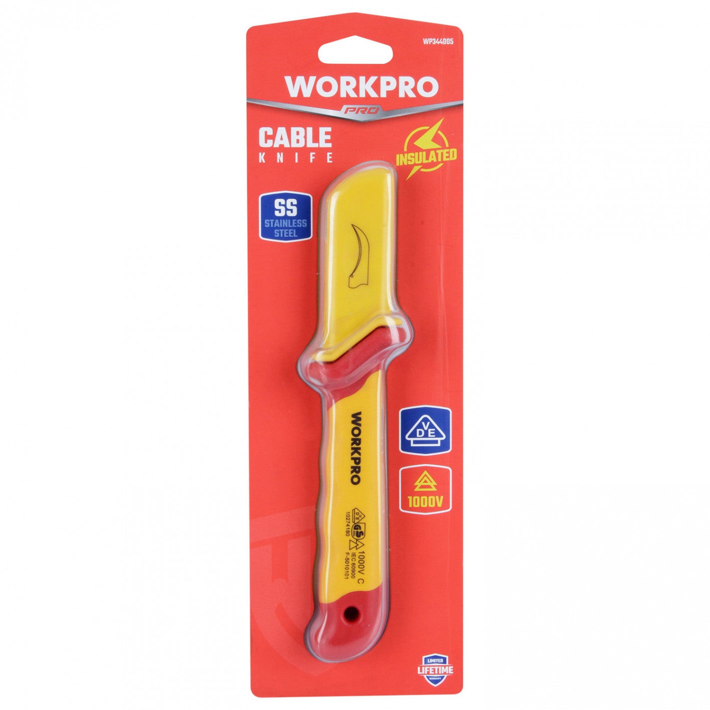 CUCHILLO CORTA CABLE GANCHO LARGO AISLADO 50x180mm 1000V VDE - WORKPRO