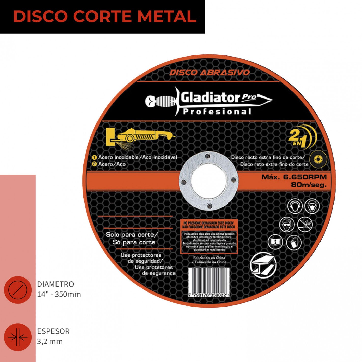 DISCO CORTE 14" x 3.2mm METAL/INOX DAC 835032