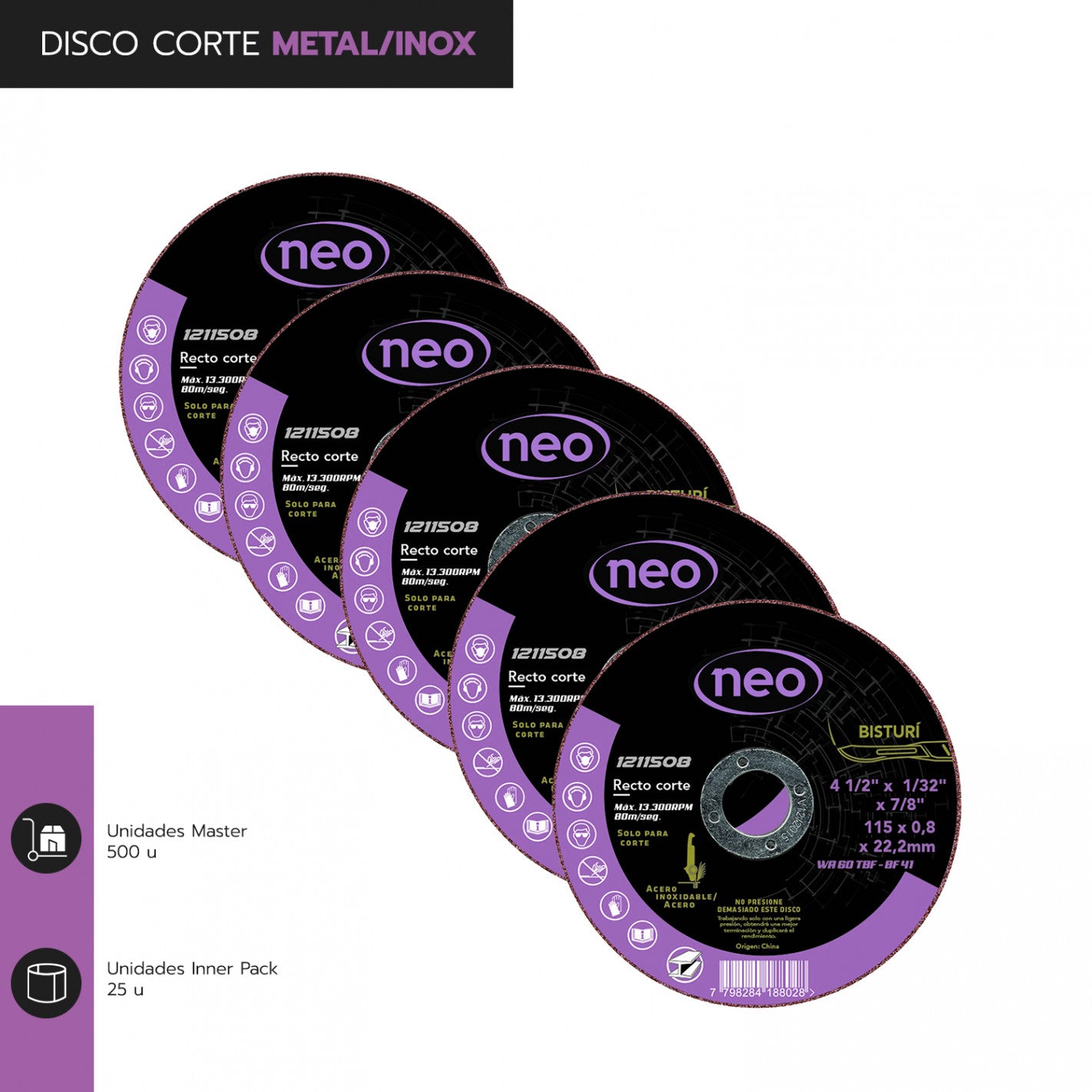DISCO CORTE 4 1/2" x 0.8mm METAL/INOX 1211508