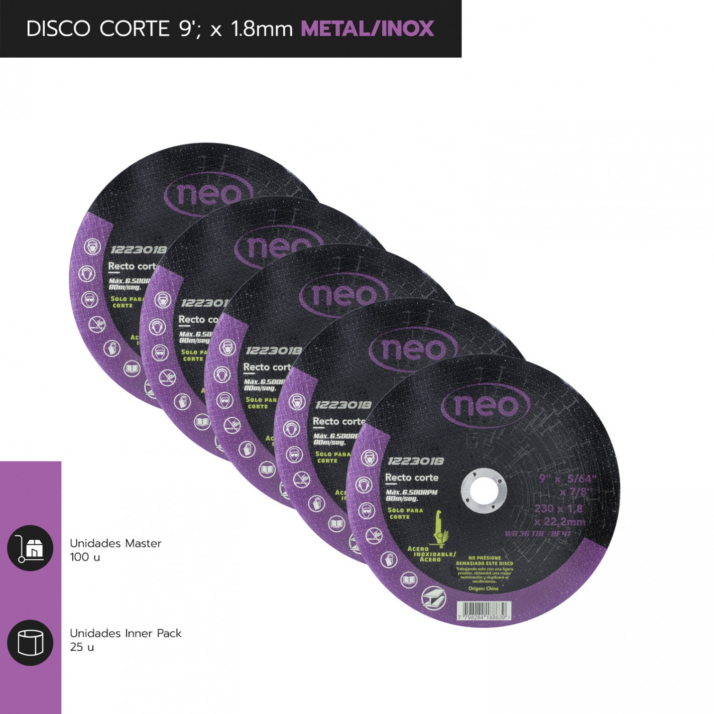 DISCO CORTE 9" x 1.8mm METAL/INOX 1223018