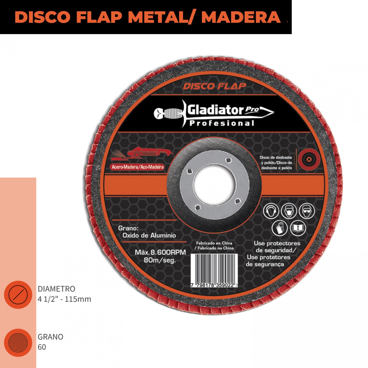 DISCO FLAP 4 1/2" ACERO Y MADERA GR 60 DFA 811560