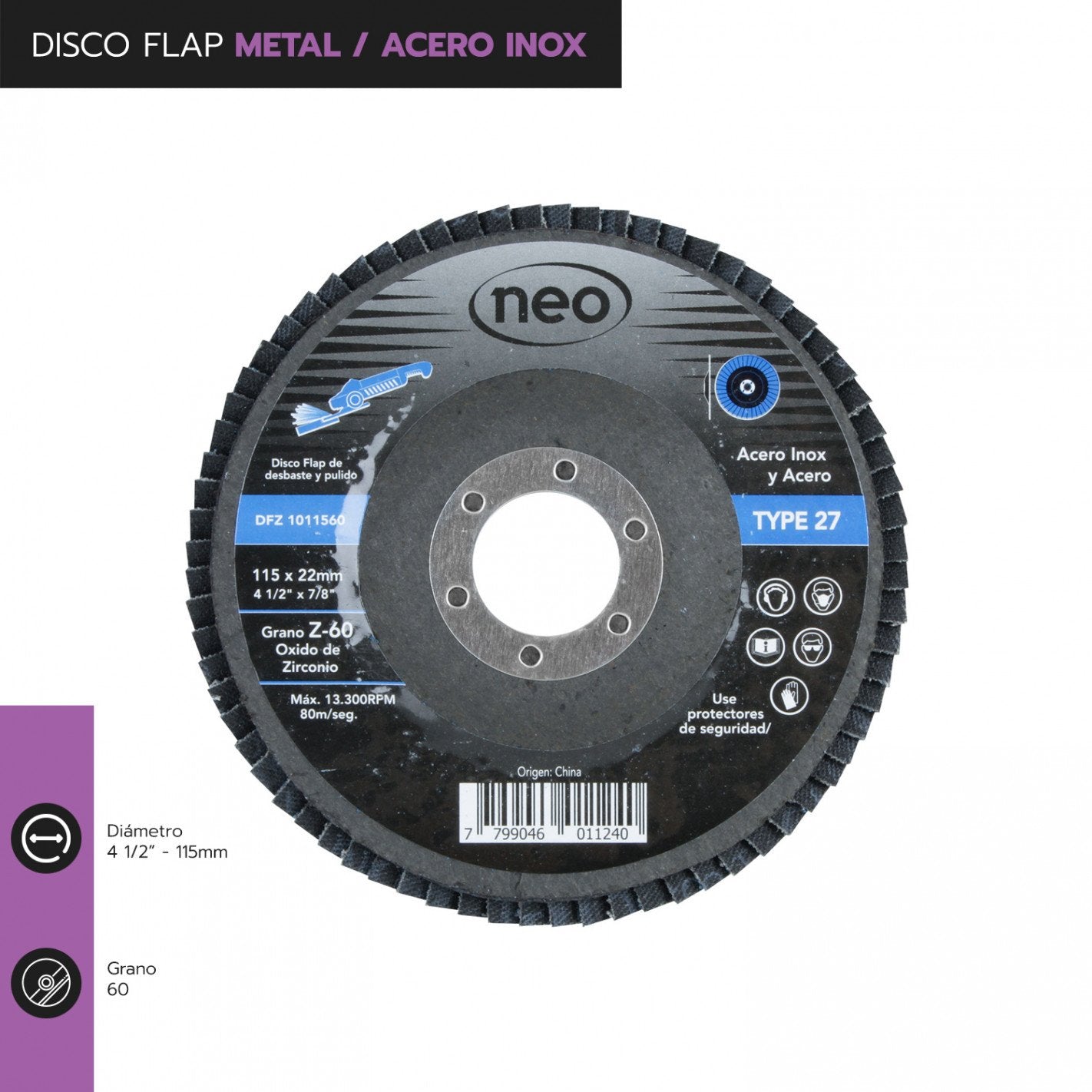 DISCO FLAP 4 1/2 METAL / ACERO INOX GR60 1011560