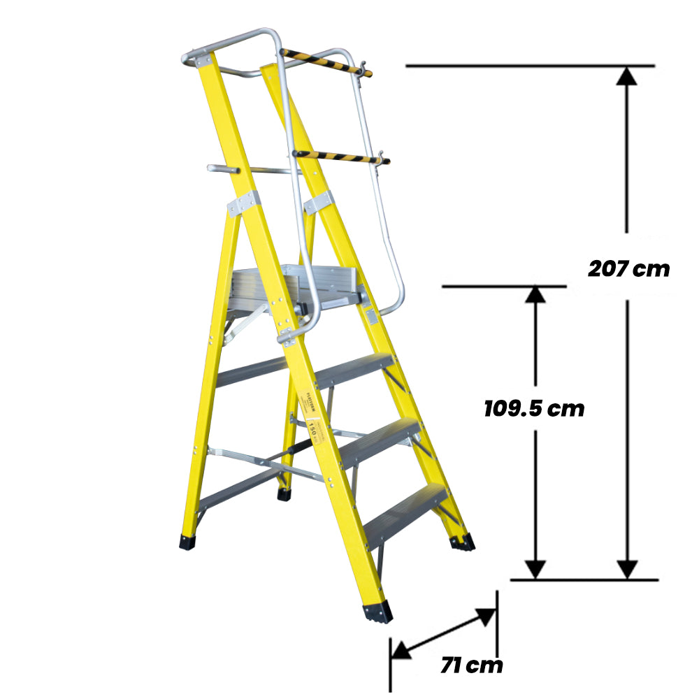 ESCALERA FIBRA VIDRIO PLATAFORMA 4 PELDA OS CON BARANDA DOBLE