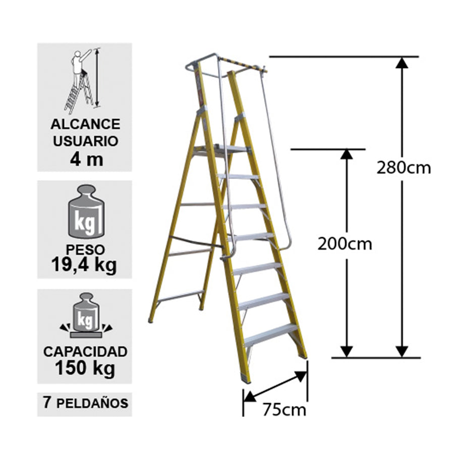 ESCALERA FIBRA VIDRIO PLATAFORMA 7 PELDA OS