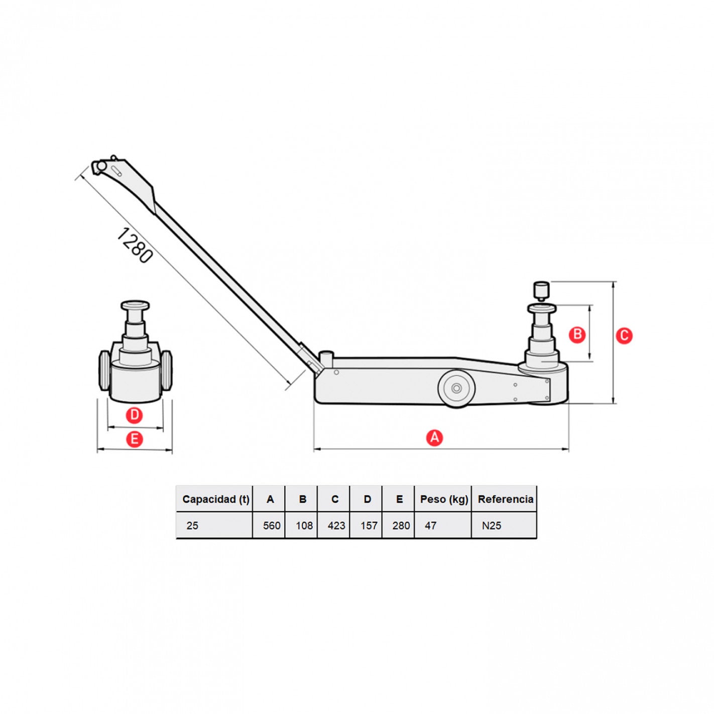 GATA HIDRONEUMATICA 25 Toneladas Corta N25