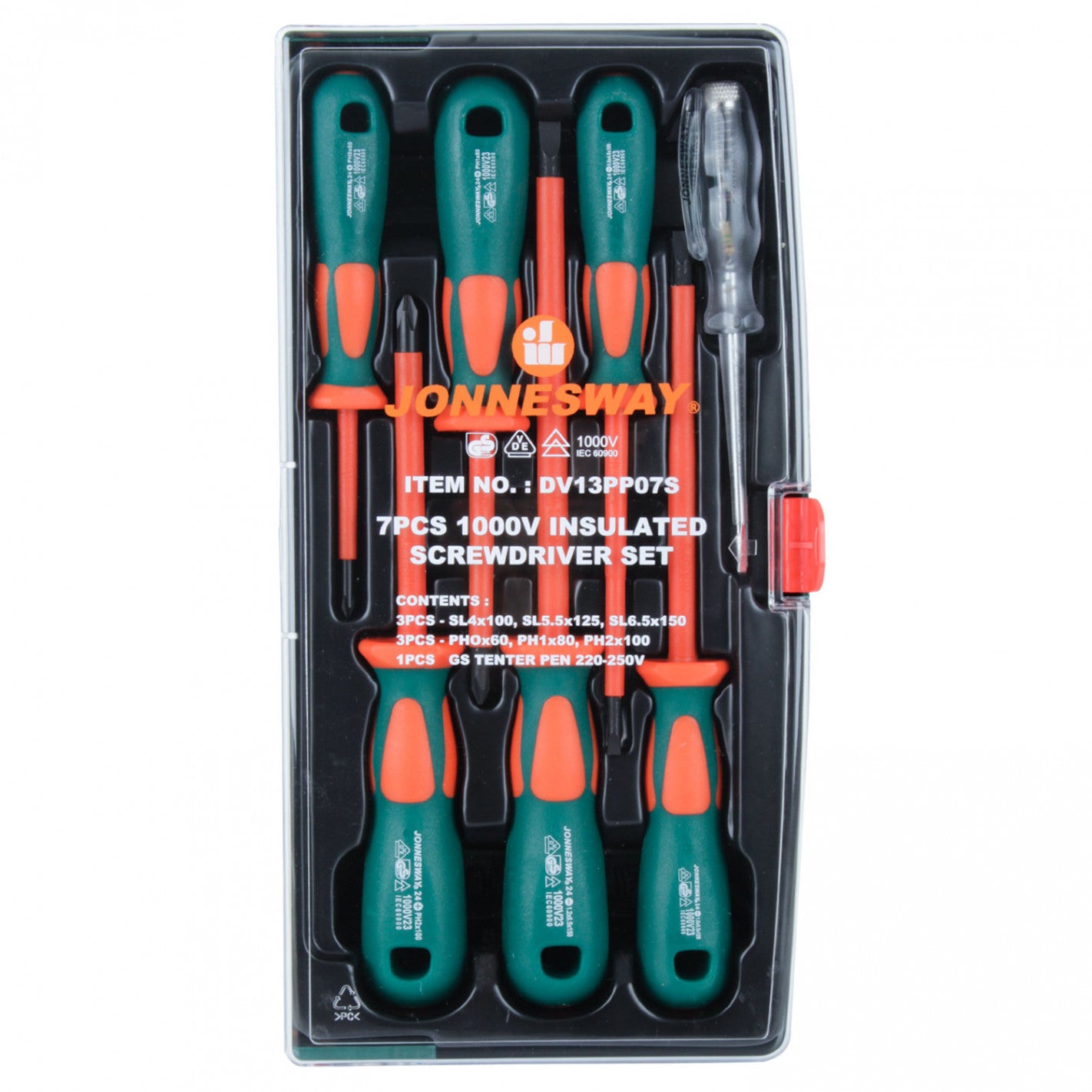 Juego 7 pzas destornilladores electricista 1000v jonnesway