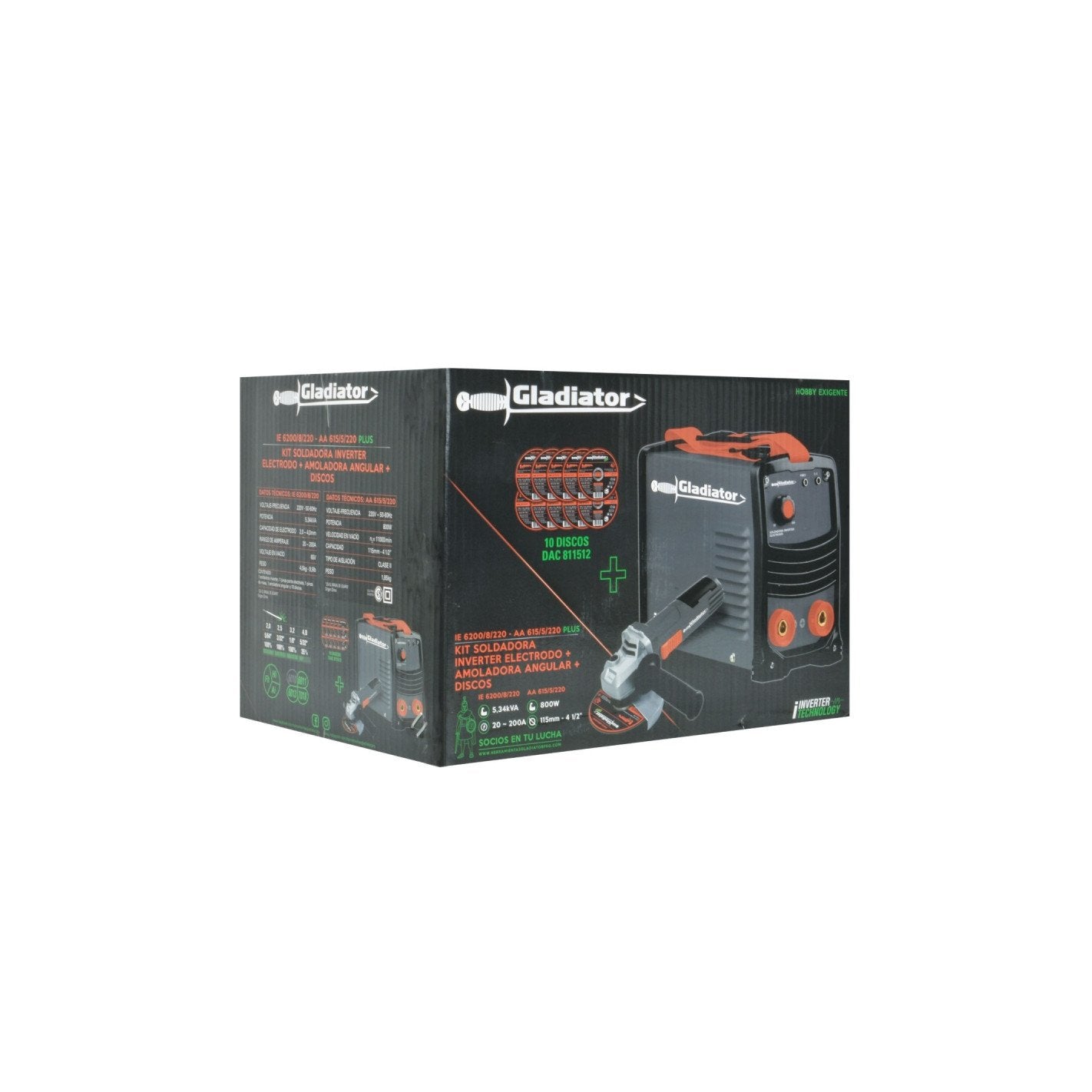 KIT SOLDADORA 200AMP+ESMERIL 4,5" + DISCOS IE 6200