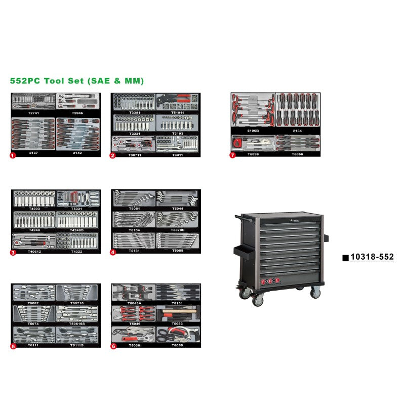 Carro 8 gavetas, 552 herramientas (10318-552) - FORCE