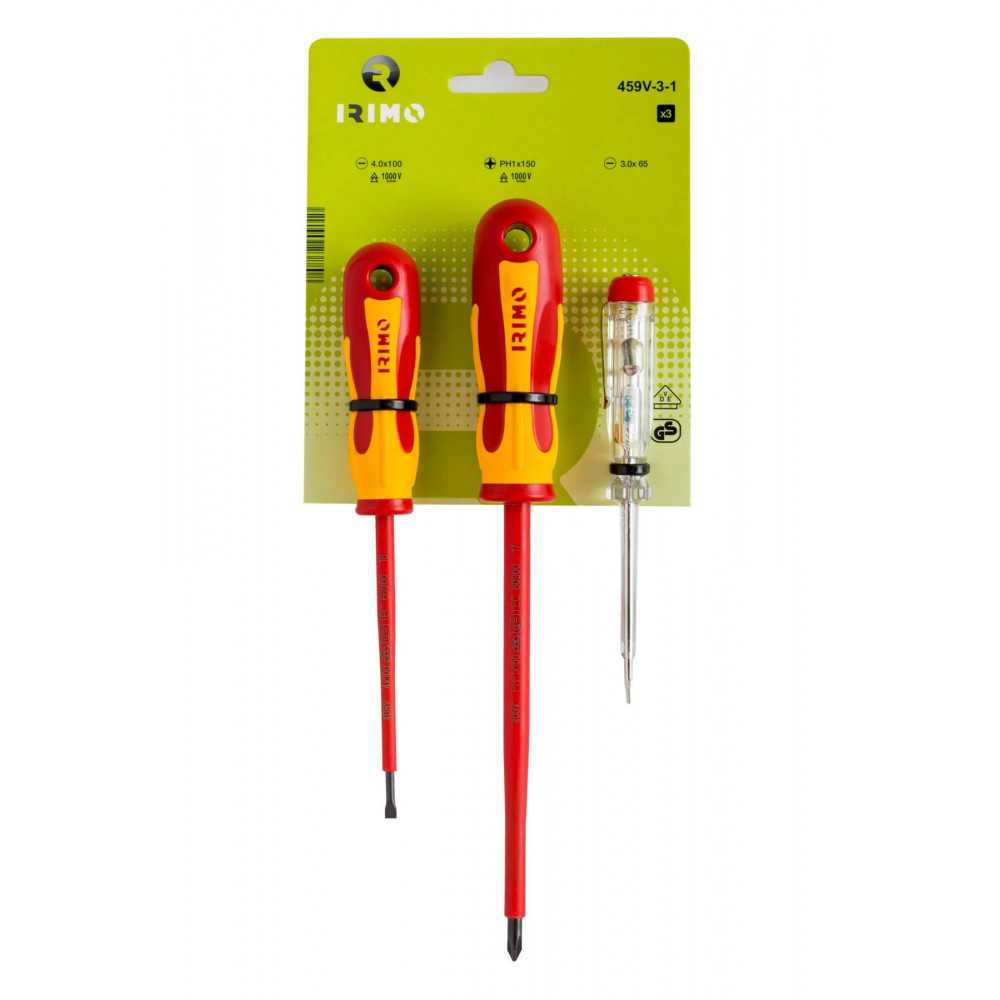 Set destornilladores dieléctricos con tester 3 piezas Irimo