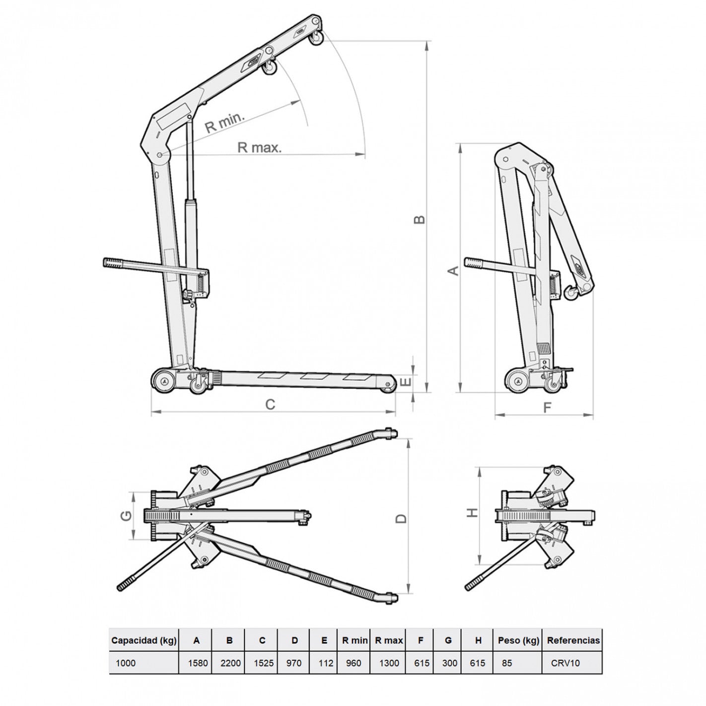 TECLE GRUA PLUMA PLEGABLE 1000 kg CRV10
