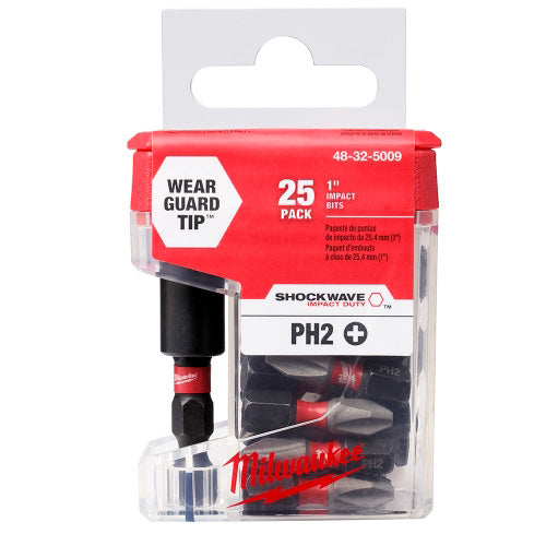 SET DE 25 PUNTAS + ADAPTADOR DE IMPACTO MILWAUKEE PH2 X 25MM