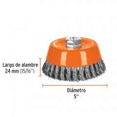 ESCOBILLA TRUPER DE COPA DIAM 5" P/ESMERIL TRENZADA 14MM # CT-612MX (11543)
