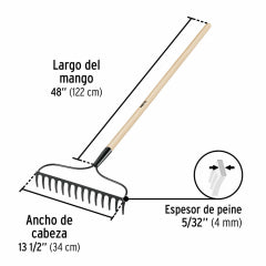 RASTRILLO PRETUL(TRUPER) JARDINERO 14 DTES C/MANGO # R-14AL-P  (25054)