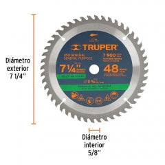 SIERRA CIRCULAR TRUPER DTE. CARBURO TUNGST. 7.1/4" X 48 DTS #ST-748 (18317)