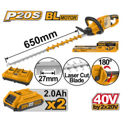 CORTASETOS INGCO INALAMBRICO 40V C/2 BAT. Y C/CARGADOR DOBLE #CHTLI400282