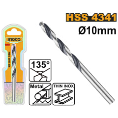 BROCA PARA METAL HSS M2  INGCO 10 MM PUNTA EN 135° # DBT1201004