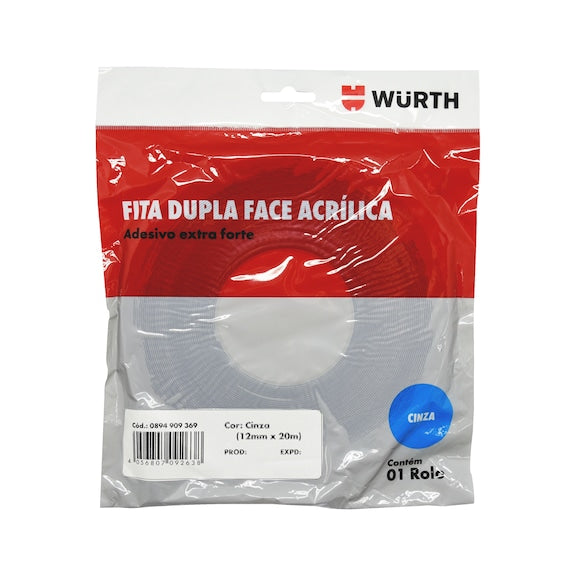 CINTA DOBLE FAZ GRIS 12MMX20M - WURTH
