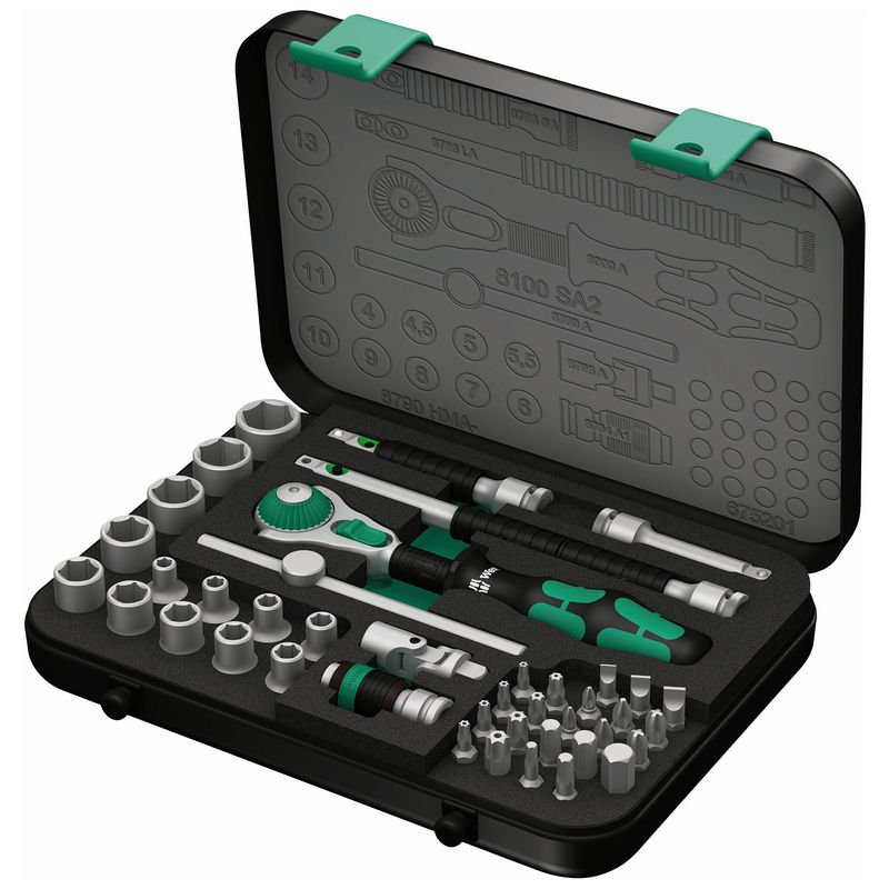 Set Dados y Chicharra 1/4" métrico (42 Piezas) en Caja Metálica