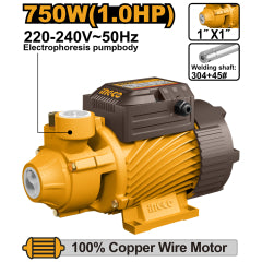 BOMBA AGUA INGCO PERIFERICA 750 WATTS - 1,0 HP MAX.SUCCION 8 MTS.# VPM75068