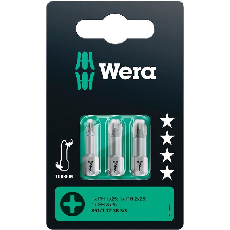 Set 3 Puntas Phillips PH1 / PH2 / PH3 x 25 mm con Torsión