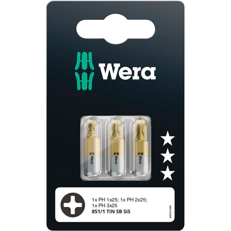 Set 3 Puntas Phillips TiN PH1 / PH2 / PH3 x 25 mm