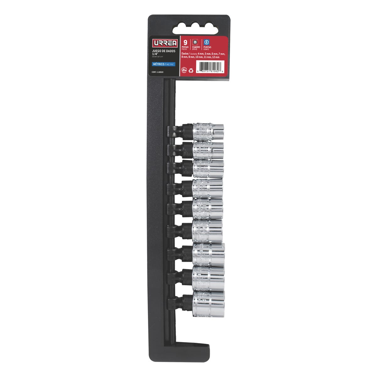 "Jgo dados 1/4"" 6pt mm 9pz" (TWS-47207) - URREA