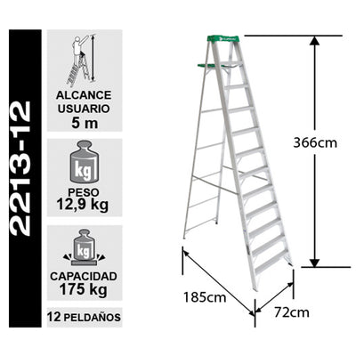 ESCALERA ALUMINIO TIJERA 12 PELDAÑOS CUPRUM