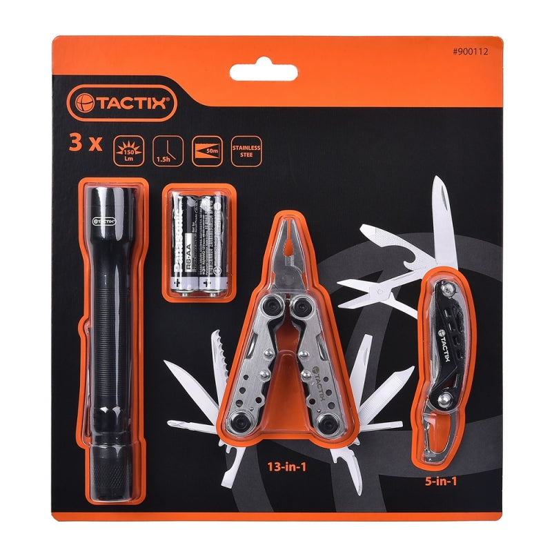 ALICATE # 900112 MULTIFUNCIONAL C/LINTERNA LED - JGO 3 PZS - TACTIX