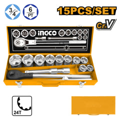 DADOS INGCO 3/4  DR JGO. 15 PIEZAS CON MALETIN # HKTS034151
