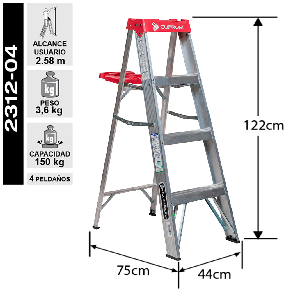 ESCALERA ALUMINIO TIJERA 1.22 MTS 4 PELDA OS 150 KG CUPRUM