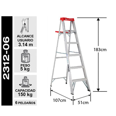 ESCALERA ALUMINIO TIJERA 6 PELDAÑOS CUPRUM