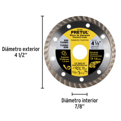 DISCO CORTAR PRETUL (TRUPER) DIAMANTADO TURBO # DID-245P  4.1/2"  (27017)