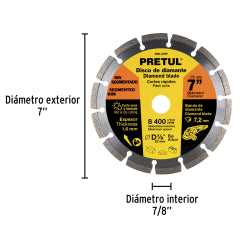 DISCO CORTAR PRETUL (TRUPER) DIAMANTADO SEGMENT # DID-370P  7"  (27033)
