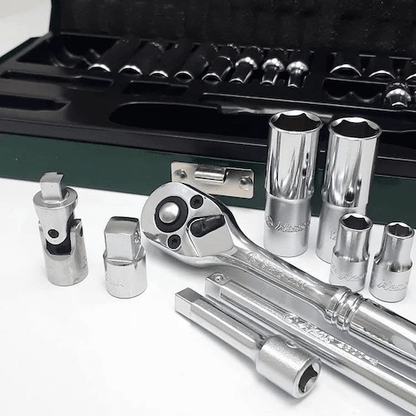 Juego de dados #2626MP 1/4 DR. CAJA METAL JGO. 26 PZS (OF)