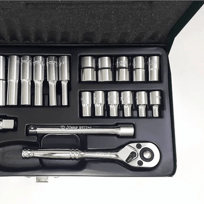 Juego de dados #2626MP 1/4 DR. CAJA METAL JGO. 26 PZS (OF)