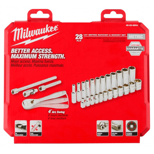 JUEGO DE DADOS METRICOS 28PZS MM 1/4 MILWAUKEE 48-22-9504