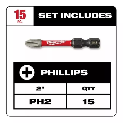 Set de puntas de impacto 2" PH2 Shockwave 15 piezas Milwaukee