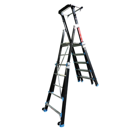 Escalera Telescópica Industrial con Jaula 4 a 7 escalones Fibra de Vidrio SafeSmart