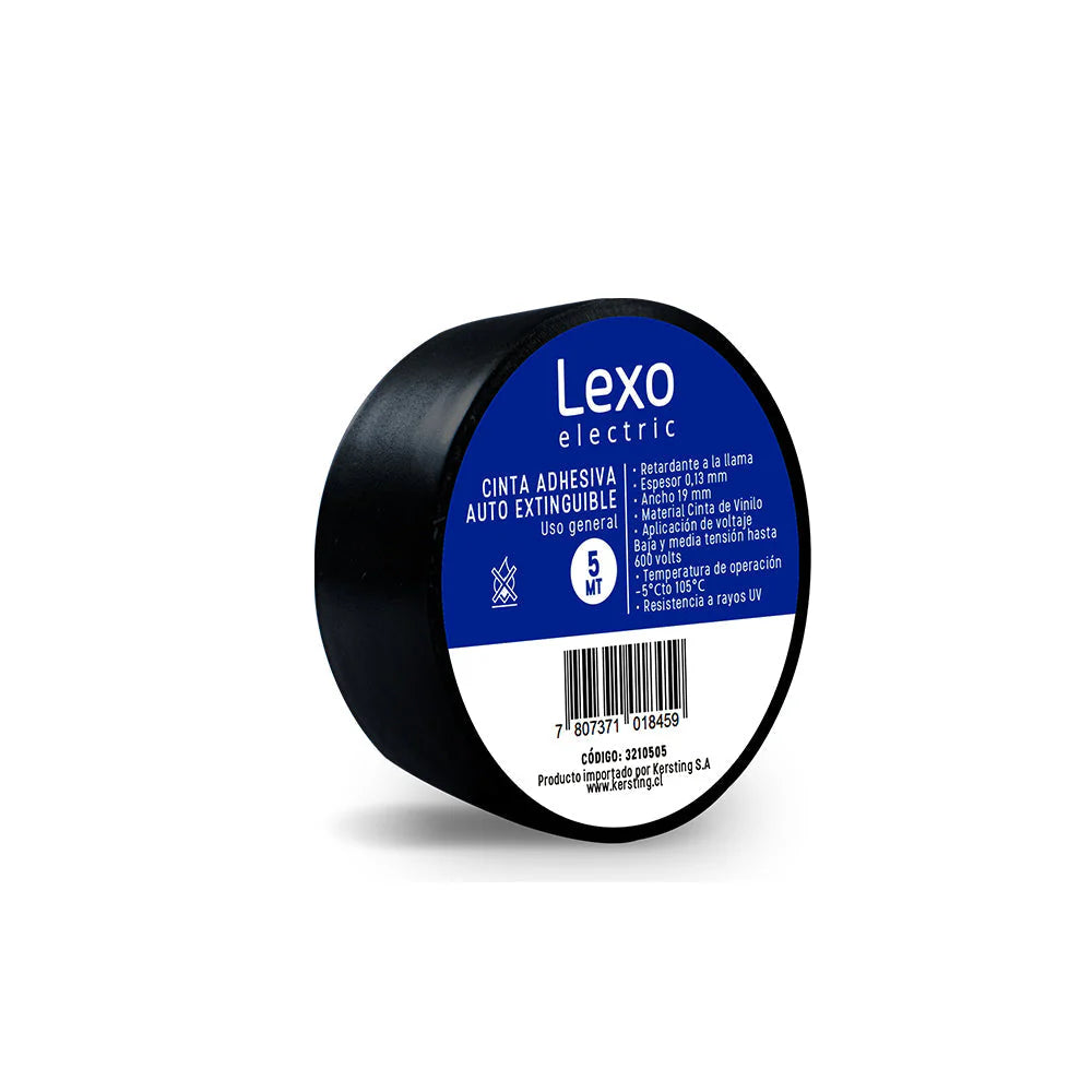 Huincha aisladora vinílica auto extinguible LEXO negra 19mm.