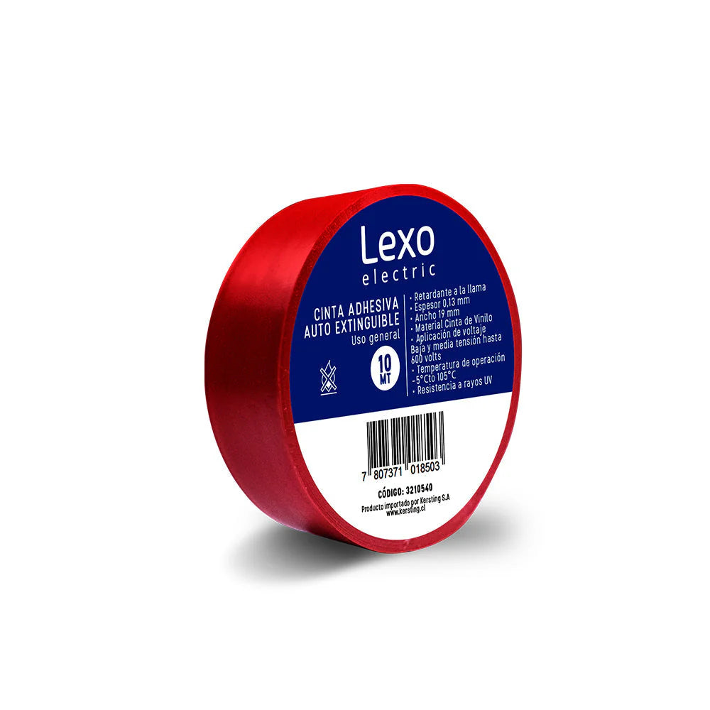 Huincha aisladora vinílica auto extinguible LEXO roja 19mm.