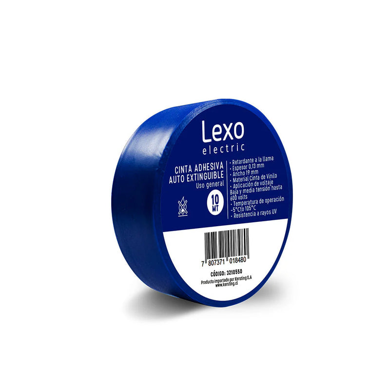 Huincha aisladora vinílica auto extinguible LEXO azul 19mm.