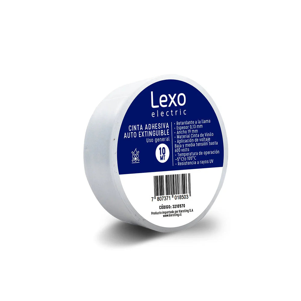 Huincha aisladora vinílica auto extinguible LEXO blanca 19mm.