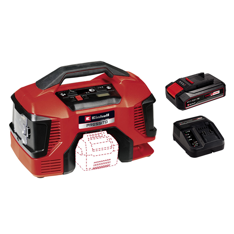 Compresor híbrido inalámbrico Pressito 18/21 + batería + cargador Einhell