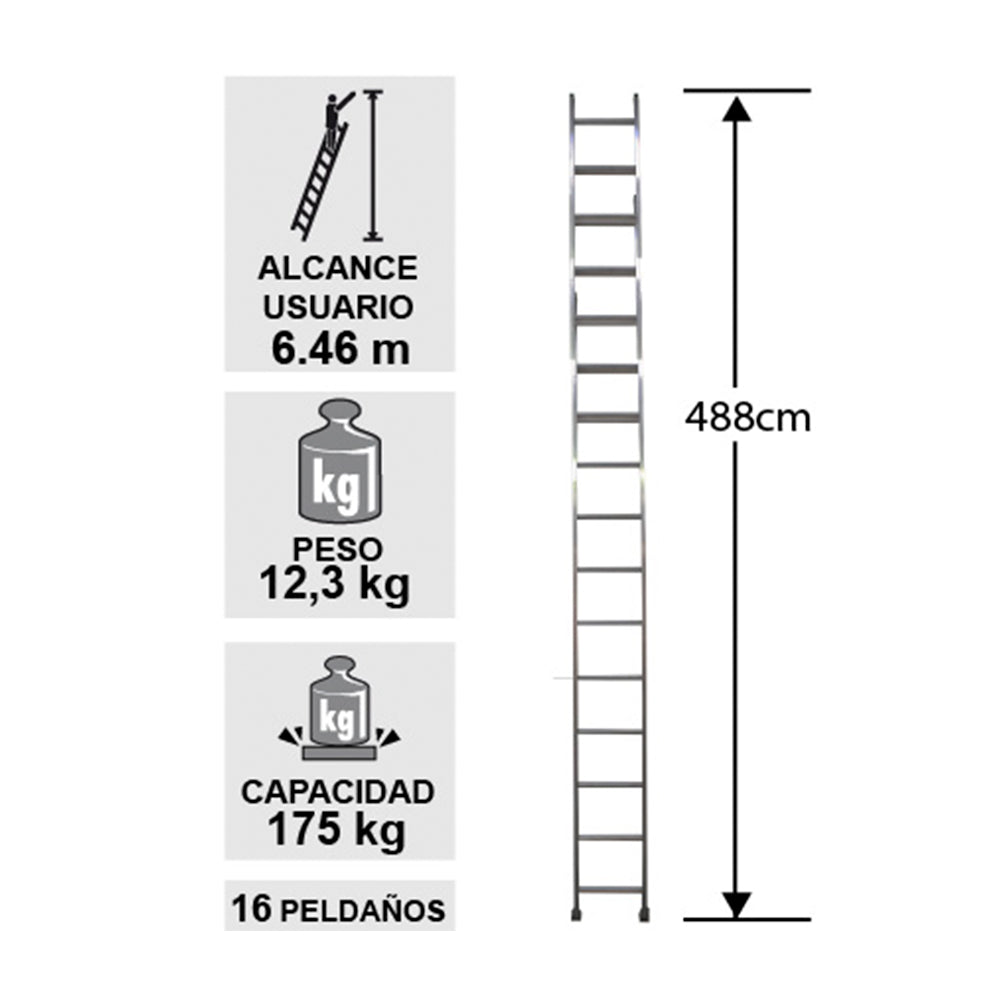 ESCALERA ALUMINIO RECTA SIMPLE 4.88 M. CUPRUM