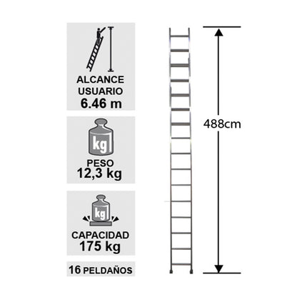 ESCALERA ALUMINIO RECTA SIMPLE 4.88 M. CUPRUM
