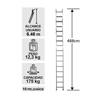 ESCALERA ALUMINIO RECTA SIMPLE 4.88 M. CUPRUM
