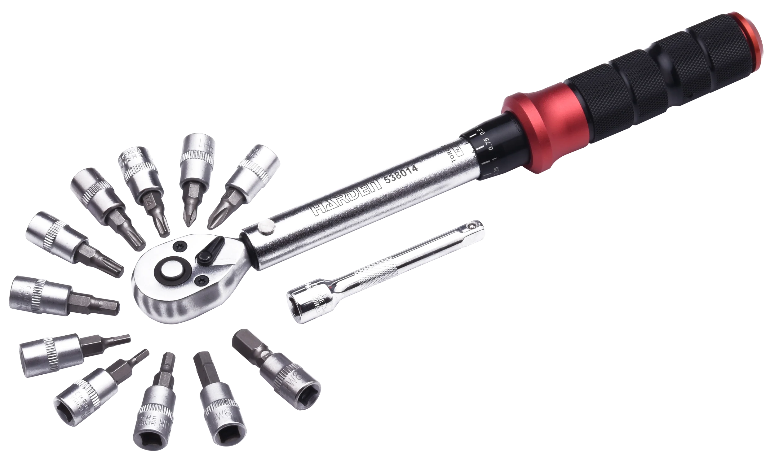 Set Llave de Torque 1/4" 5-25NM con accesorios 13 piezas Harden