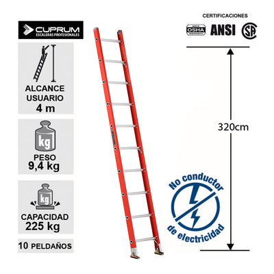 ESCALERA FIBRA VIDRIO RECTA 3.2 M CUPRUM